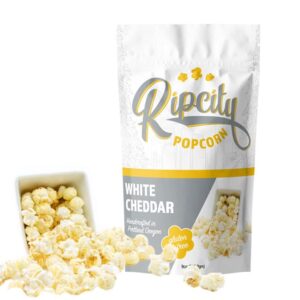 Delicious white cheddar popcorn from Rip City Popcorn