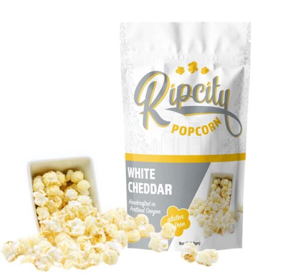 Delicious white cheddar popcorn from Rip City Popcorn