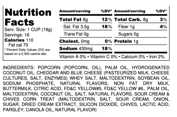 Sour Cream and cheddar nutritional information rip city popcorn