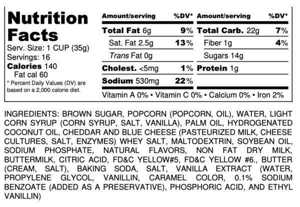 Nutritional label for Rose City Mix Popcorn